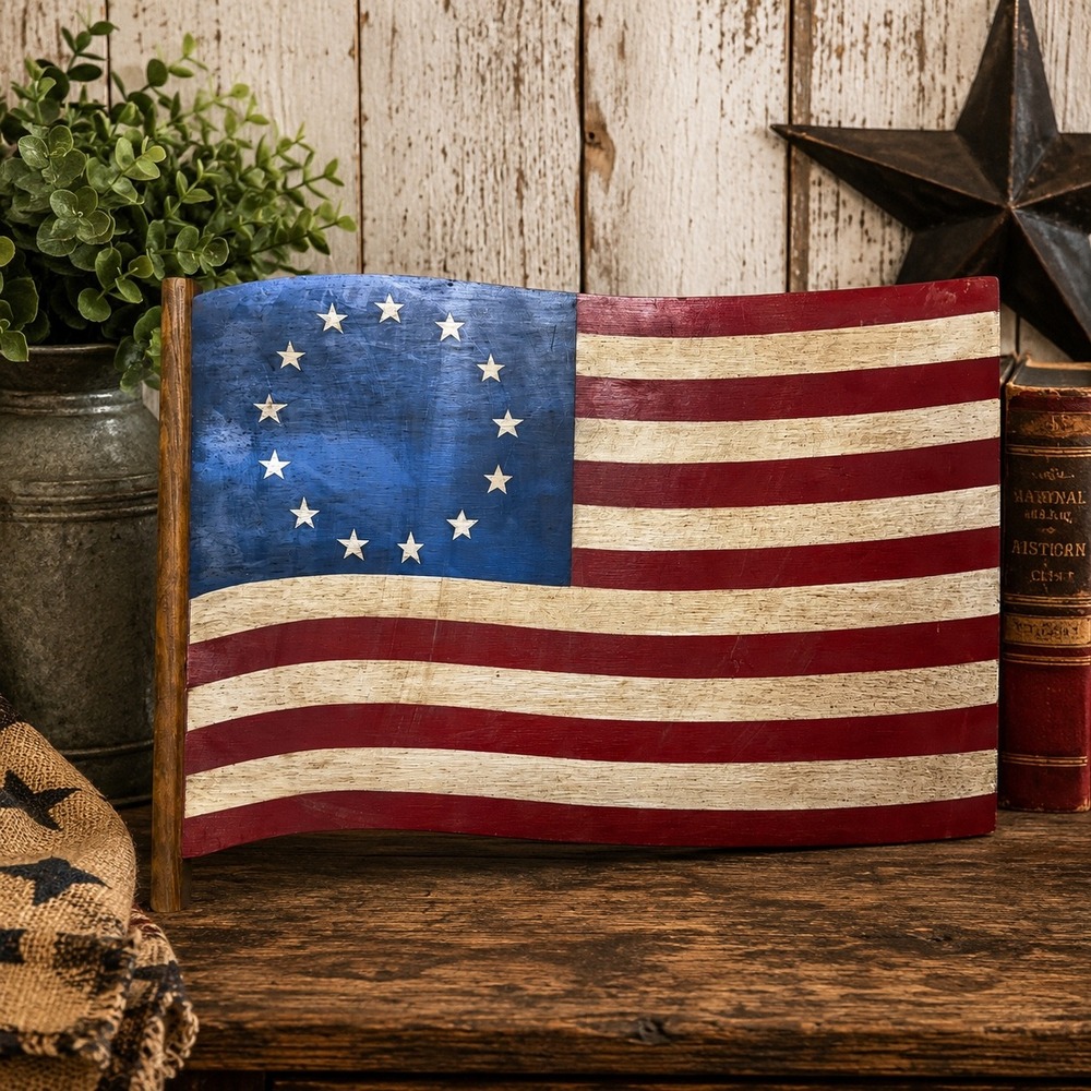 Cornwall Wood Products Betsy Ross 13 Star Wooden American Flag Wall Decor Rustic